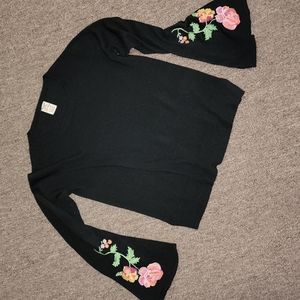 Large Flair Long Sleeve Floral Black Blouse